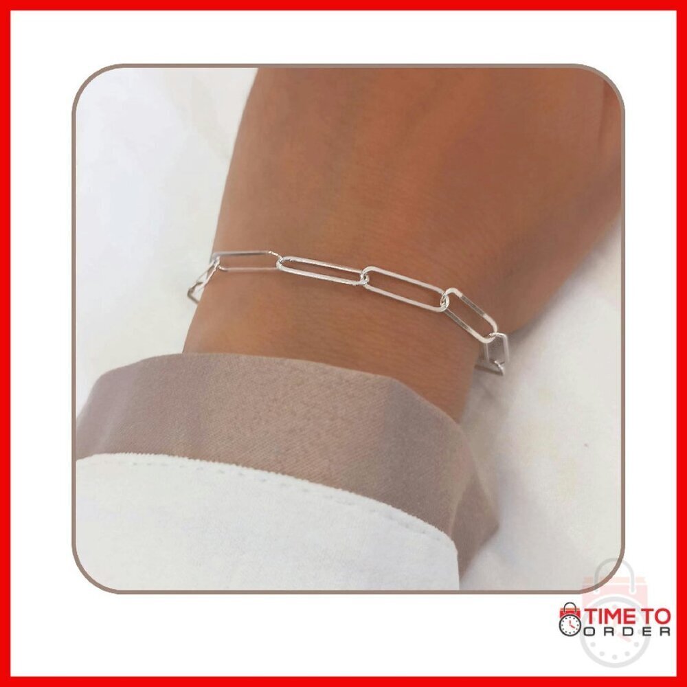 Sterling Silver Paperclip Link Bracelet with Extender 6.5"+1"